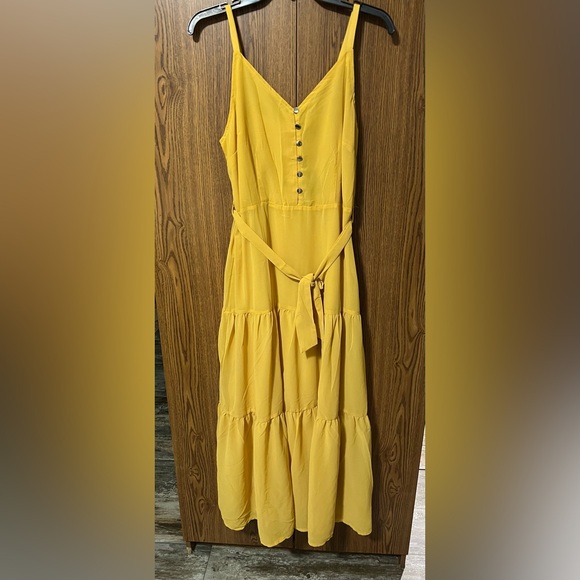 Mustard maxi dress lined women size L NWT - Picture 3 of 4